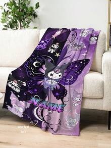 1 pezzo Coperta personalizzata a tema Kuromi autorizzata da Sanrio, morbida e delicata sulla pelle, lavabile, personalizzata in modo carino, unica e personalizzata, regalo ideale per famiglia e amici, adatta per divano, letto, sala da tè, camera da letto, soggiorno, sala da pranzo