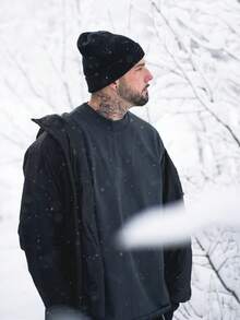 1 件裝男用黑色保暖舒適翻邊無簷小便帽冬帽 - 黑色 - 查看 5