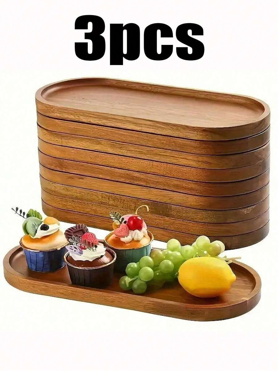 3 件相思木托盘，烘焙矩形实木托盘，椭圆形木盘，甜点盘，小吃盘，面包盘，奶酪盘，茶盘，早餐盘，用于咖啡、水果、糕点、牛奶和饼干，厨房，圣诞礼物