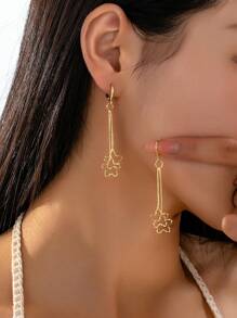 1 Pair Fashionable & Elegant Pentagonal Flower Design Earrings, Versatile