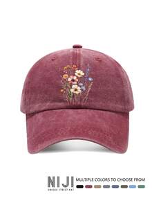 1 件水彩花卉印花水洗棒球帽，可调节软帽冠复古帽，经典休闲复古柔软吸汗带可调节尺寸轻质防晒帽，适合户外运动、日常穿着、派对、度假