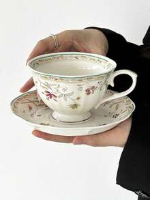 1 Set English Style Ceramic Coffee Cup & Saucer Set, Floral Coffee Cups & Saucers, High-Quality Mugs, Home Afternoon Tea/Coffee Cups, Girly Coffee Cup & Saucer Set, Breakfast Milk Cup, Water Cup, Holiday Gift Back To School - Multicolor - View 14
