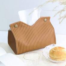 1 件纯色编织图案压花面巾架套装，厚复合面料桌面立式纸巾架，适用于办公室、餐厅、酒吧、客厅或卧室 - 彩色 - 查看 2