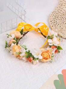 1 件粉红玫瑰花波西米亚新娘花环、浪漫婚礼装饰、花冠、头饰、服装皇冠、头花环、头饰、发圈、发箍 - 橘色 - 查看 1