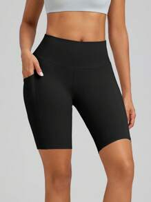 Set de 3 piezas de pantalones cortos/shorts de mujer de cintura alta con control de abdomen, con bolsillos, de tela elástica y transpirable para absorber la humedad, para fitness, deportes al aire libre, yoga, pilates, correr, ciclismo