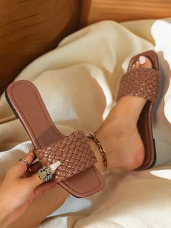 Ciabatte da donna stile vacanza, piatte e con tacco basso, tessuto intrecciato, design scorrevole per attività all'aperto confortevoli, spiaggia, interno, antiscivolo, resistente all'usura, leggero, traspirante, regalo per la festa della mamma