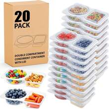 20 Set Reusable Snack Containers, 2-Compartment Dipping Containers With Lid For Refrigeration, Portion Control, Outdoor Takeaway Sauce Dip Case - Clear - View 1