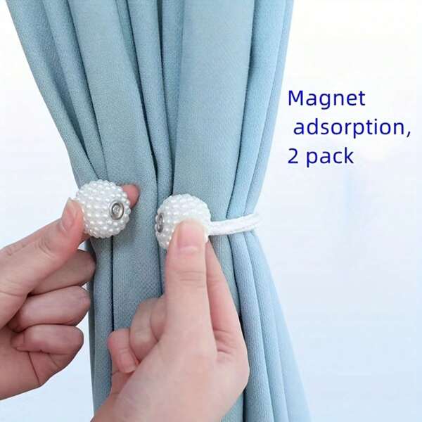 2pcs Faux Pearl Window Curtain Tiebacks, Magnetic Curtain Clips, Curtain Accessories, Available In 5 Colors, Home Decor For Living Room, Bedroom, Office