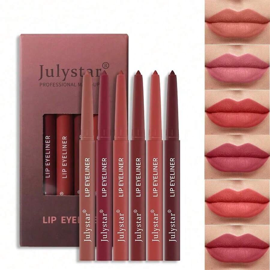 Lip Pencil Waterproof Non-Dizzy Lipstick Pen Pink Matte Lip Gloss Rotating Lip Liner Set Beauty (6PCS/SET) - 彩色 - 查看 1
