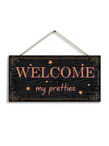 1Pc/220Pcs 4*8in/6*12in Funny Halloween Welcome My Pretties Wooden Hanging Wall Sign, Halloween Witches Wood Home Wall Decor Sign For Home Halloween Party Ornaments Farmhouse Yall Home Front Porch Living Room Bedroom Holiday Party Door Decoration - Multicolor - View 5