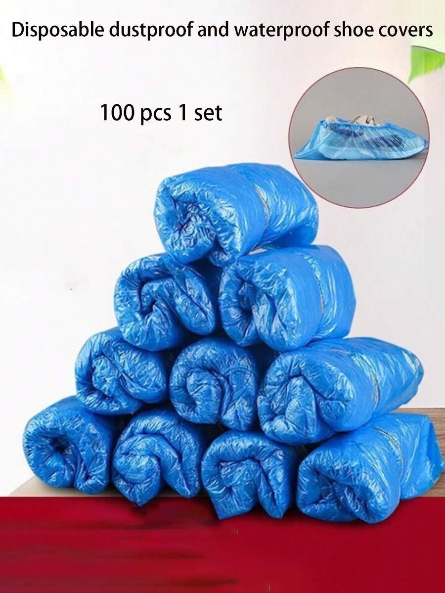 100只/套 一次性PE防尘防水鞋套，现代简约户外鞋套，适用于家庭、医院、酒店、雨季、电脑房、婚礼、Y2K、派对、鞋架、收纳、户外、花园、旅行必备、便携式、沙滩必备、毕业季、毕业典礼、毕业礼物、毕业赠礼、祝贺毕业、优秀毕业生、毕业派对 - 藍色 - 查看 1