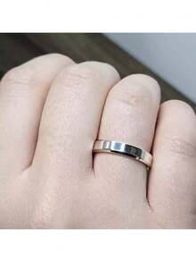 4mm Silver Engagement Ring Beveled Unit Commitment Ring Men's Women's Thin 316L Stainless Steel - 銀色 - 查看 9
