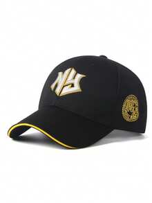 1 件男女通用休闲纯色字母刺绣棒球帽，涤纶后扣帽，适合户外活动和日常穿着