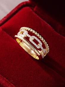 1pc Elegant Exquisite Sparkling Criss-Cross Design Cubic Zirconia Wide Band Ring, Gift For Women On Valentine's Day, Anniversary, Suitable For Wedding, Engagement, Casual Wear, Birthday Party