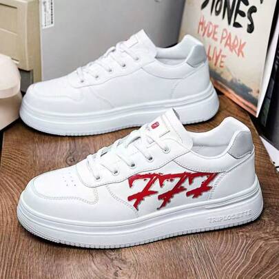 Zapatos deportivos unisex nuevos, superficie de cuero impermeable, suela gruesa transpirable, zapatos casuales para parejas, zapatos de moda versátiles y ligeros para senderismo, tenis con cordones blancos, blanco/negro, blanco/rojo, para todas las estaciones