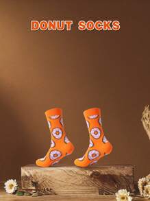 1 par de calcetines de alta calidad con diseño de rosquilla, calcetines cómodos y lindos aptos para primavera/verano/otoño/invierno, aplicables para Navidad, Halloween, Acción de Gracias, Día del Maestro, Carnaval, Ramadán, Día de la Independencia, temporada de regreso a clases y otras festividades. Calcetines divertidos y de moda, calcetines coloridos y creativos, ideales para regalos festivos.