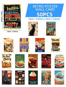 50 张复古海报系列装饰墙卡，美好生活温馨明信片、留言卡、室内卧室墙壁装饰贴纸，适用于学校用品，返校