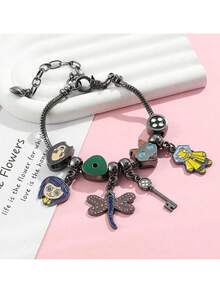 Minimalist Cute Cartoon Pattern Personalized Bracelet, Unique Design Niche Exquisite Commuter Accessory - Gun Black - View 8