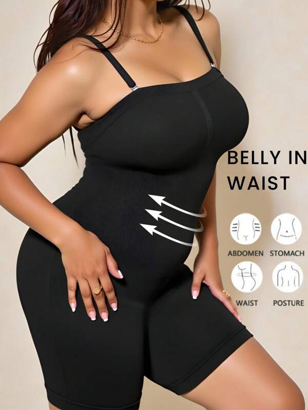 1pc Women'S Plus Size Elegant ShapeWear Seamless Belly Control Body Shapewear , High Stretch Knitted Fabric