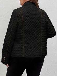 Kurtka z kapturem Giolshon damska w dużym rozmiarze, swobodna, z kieszeniami, lekki pikowany płaszcz, odpowiednia na wiosnę i jesień, do codziennego noszenia w kolorze czarnym, zimowa - Czarne - Zobacz 3