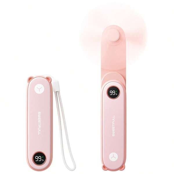sweetfull New Foldable Summer Fan, Portable Handheld Personal Fan, Equipped With A 1500 MAh USB Rechargeable Battery, 2 Soft Fan Blades, Suitable For Travel, Camping, And Outdoor Cooling Applications.