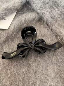 1pc Korean Style Elegant Bowknot Gold Label Hair Clip, Large Size Suitable For Thick Hair, Stylish Barrette For Occiput Hair Accessories Women Claw Clip