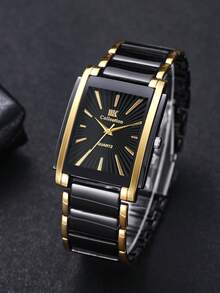 1pc Men's Fashion Business Quartz Wristwatch With Steel Band, Square Dial Casual (Does Not Include Watch Box)