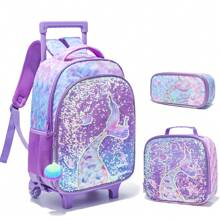 3件套女童16英寸轻便可爱亮片背包，带手提包和铅笔盒，适合小学、初中和高中学生，是返校季的最佳礼物