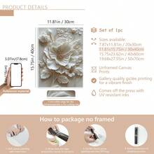 1 幅无框 2D 白色花卉油画艺术品 - 抽象花卉墙面装饰，适合客厅、浴室、办公室等 - 万圣节、圣诞节、新年礼物 - 植物主题，（可选框架）