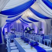 2pcs Navy Blue And White Ceiling Mesh Curtain Set, 2.46x26.24ft/5.24x26.24ft, Suitable For Table Runner Decor, Wedding Ceiling Curtain Arch Curtain, Transparent Blue Window Curtain, Wedding Arch Curtain, Party Decor Material, Suitable For Wedding, Bridal Shower, Birthday, Anniversary And Other Occasions - Multipurpose Decor For Indoor And Outdoor Events