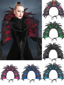 Victorian Artificial Feather Poncho Capelet Shrug Wrap Lace Collar Shoulder Halloween Witch Shawl Costumes - Multicolor - View 6