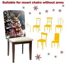 1pc/4pcs/6pcs/10pcs Christmas Series, Christmas Tree & Rabbit Pattern Printed Short Plush Chair Cover, Removable Short Plush Material Chair Slipcover, Chair Back Protector, Dining Chair Decor Cover, Suitable For All Seasons, Holiday Atmosphere Decoration Chair Cover, For Dining Room, Living Room, Home Chair Protection, With Back Protection, Applicable To Restaurant, Office, Living Room, Hotel And Home Decor - ZYBT-224 - View 10