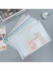 A4 文件袋，10 个带标签的拉链口袋，防水网袋，塑料拉链袋，学校、办公室、旅行用拉链袋（白色），用于学校用品，返校 - 彩色 - 查看 10