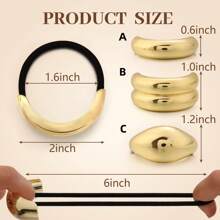 1/3 件金色发带，适合浓密头发的金属发带，优雅耐用的几何设计，金色发饰弹性好且不易损坏的马尾辫袖口夹，3 种款式盒装节日礼物 - 金色 - 查看 4