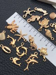 100pcs/Pack Or 20pcs/Pack Assorted Shiny Gold Metal Starfish & Butterfly DIY Jewelry Pendant, For Jewelry Making Accessories - Gold - View 4