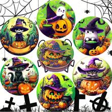 5D 钻石画艺术套装，万圣节南瓜系列杯垫，DIY 钻石马赛克，钻石艺术杯垫，水晶钻石贴纸杯垫带支架 6 件套，理想礼物 - 綠色 - 查看 2