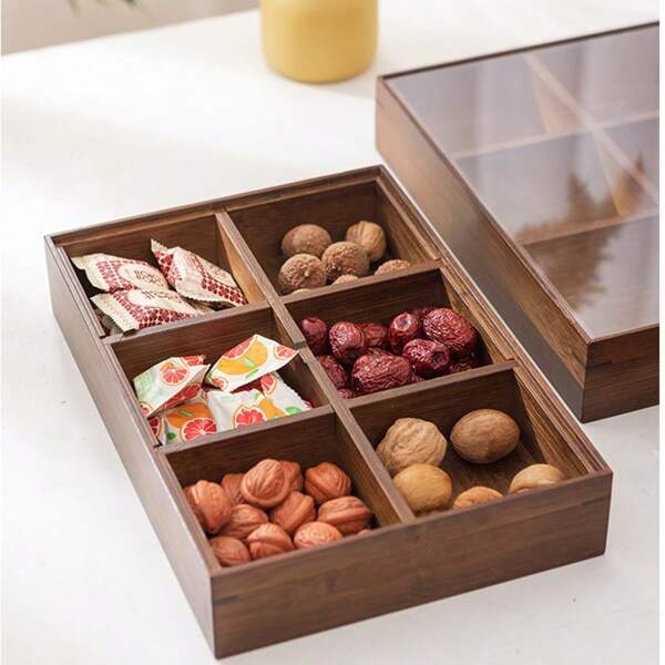 1pc Dry Fruit Tray, Home Use Divided Plate, New Chinese Style Living Room Nuts Snack Box, Creative Storage Box