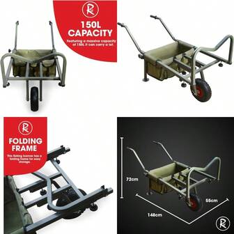 Fishing Trolley Wheel Folding Barrow Cart With Bag Adjustable Legs Heavy Duty Collapsible Wheeled Transporter Fish Holder Rod Handle Carry Outdoor