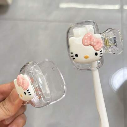 Sanrio 5 pezzi Custodie protettive per spazzolino da denti a tema Hello Kitty, carine e a cartoni animati, coperture trasparenti anti-polvere, fodere bianche portatili per testine di spazzolino, carine e femminili, adatte per uso quotidiano, ufficio, viaggi di lavoro, pendolarismo, dormitorio, viaggi