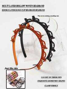 1/2pcs Women's Woven Headband, Double-Layer Hollow Pressure Hair Hoop, Bangs Hairband Decor, Suitable For Daily Outing, Casual, Party, Commuting, Vacation, Face Washing, Makeup, Summer Outfit Matching And DIY, Summer Hair Clip, Headband, Cute Hair Accessories - Multicolor - View 2