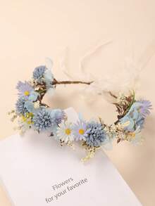 1 pièce Couronne de fleurs de style champêtre élégante pour mariée, accessoire de cheveux romantique pour mariage, festival, costume. Accessoire de cheveux pour femmes, voyage, anniversaire - Prune - Voir 4