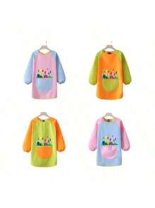 1 件儿童艺术围裙，防水长袖儿童绘画围裙，适合儿童身高 (75-110cm)，带口袋，用于绘画、烹饪、进餐、艺术家绘画围裙