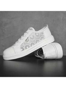 Women's White Casual Canvas Sneakers, Spring/Summer 2025 New Hollow Breathable Sports Shoes - White - View 4