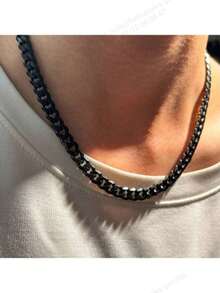1pc Men's Black Plated Simple Fashion Versatile Chain - necklace - View 2