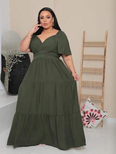 Vestido Feminino Longo Plus Size Transpassado Na Frente Moda Festa