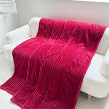 1pc Red Flannel Blanket, Christmas Gift, Soft Fleece Throw Blanket For Bed, Sofa, Car, Office Nap, Shawl - Burgundy - View 7