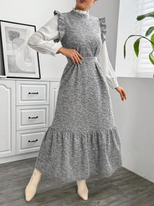 女士休闲系带荷叶边袖口收腰长裙（不含衬衫）、教师装、商务休闲装、返校服、返校节礼服