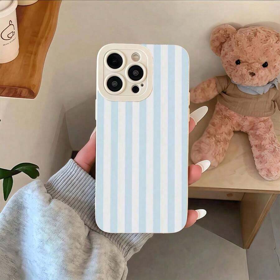Teléfono 1 teléfono con patrón de rayas con recortes precisos para proteger la cámara, diseño que absorbe los golpes compatible con phone X XS/11 Pro/12 Pro/13 Pro/14 Pro/15 Pro/16 Plus/16 Pro - Blanco antiguo - Ver 1