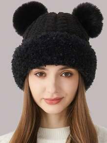 1 Stück süße pelzige Mütze, gestrickte Acryl-Plüsch-Bärenmütze für Frauen, Herbst-/Winteraccessoires