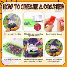 5D 钻石画艺术套装，万圣节南瓜系列杯垫，DIY 钻石马赛克，钻石艺术杯垫，水晶钻石贴纸杯垫带支架 6 件套，理想礼物 - 綠色 - 查看 7